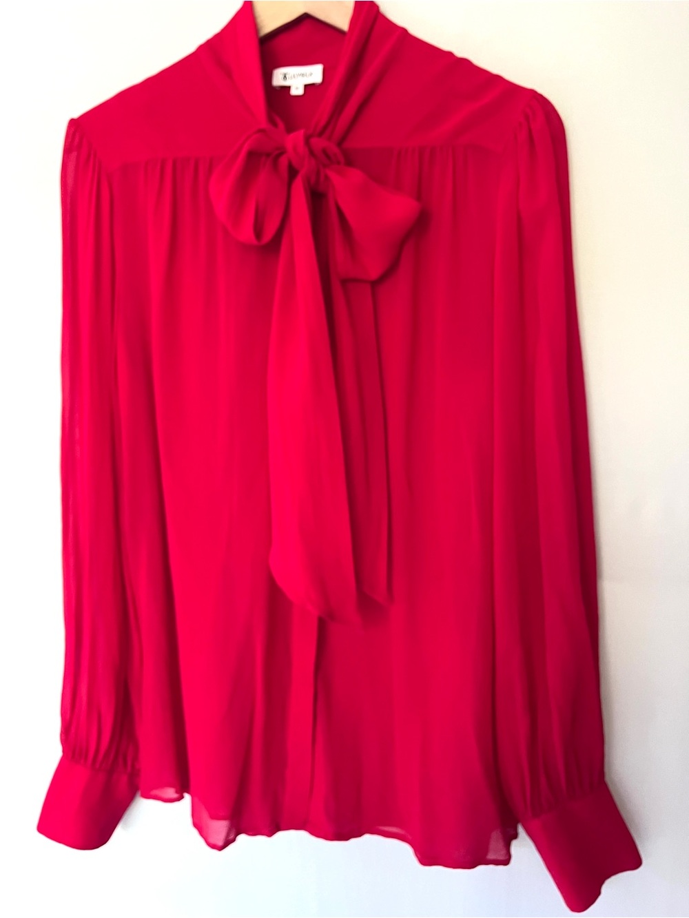 LILYSILK 100% Mulberry Silk Red Tie Neck Blouse Long Sleeve Size M